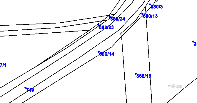 Parcela st. 680/14 v KÚ Roztěž, Katastrální mapa