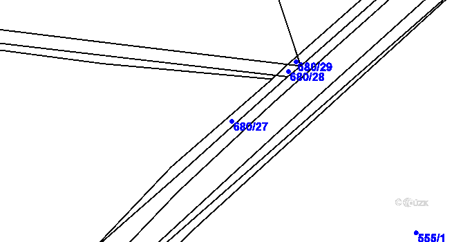 Parcela st. 680/27 v KÚ Roztěž, Katastrální mapa