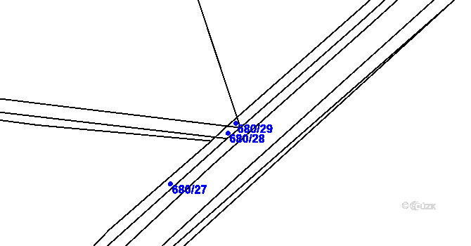 Parcela st. 680/29 v KÚ Roztěž, Katastrální mapa