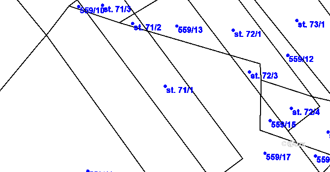 Parcela st. 71/1 v KÚ Tuchotice, Katastrální mapa