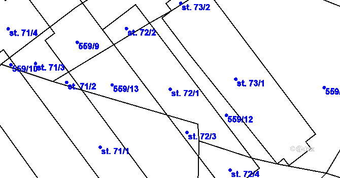 Parcela st. 72/1 v KÚ Tuchotice, Katastrální mapa