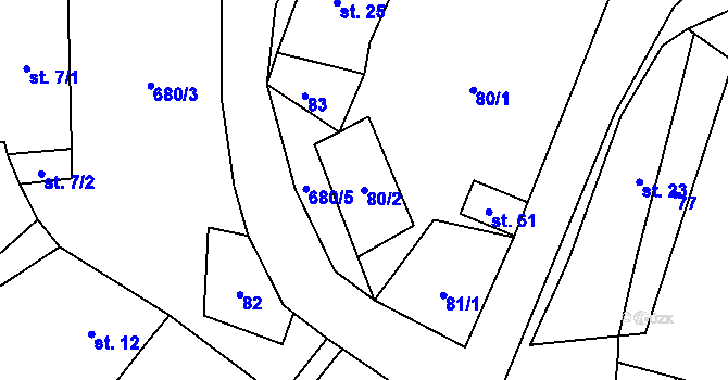 Parcela st. 80/2 v KÚ Tuchotice, Katastrální mapa