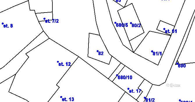 Parcela st. 82 v KÚ Tuchotice, Katastrální mapa