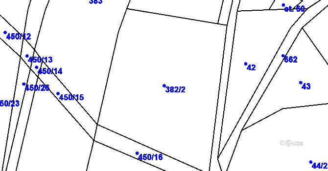 Parcela st. 382/2 v KÚ Tuchotice, Katastrální mapa