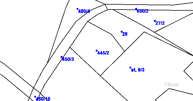 Parcela st. 445/2 v KÚ Tuchotice, Katastrální mapa
