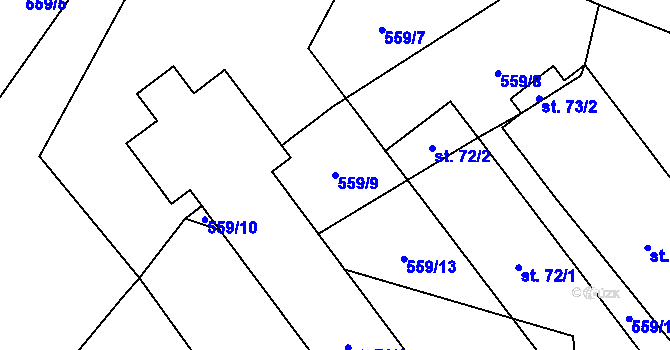 Parcela st. 559/9 v KÚ Tuchotice, Katastrální mapa