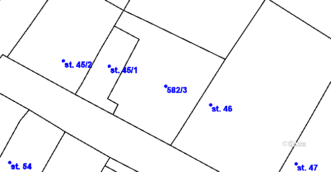 Parcela st. 582/3 v KÚ Tuchotice, Katastrální mapa