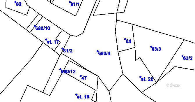 Parcela st. 680/4 v KÚ Tuchotice, Katastrální mapa