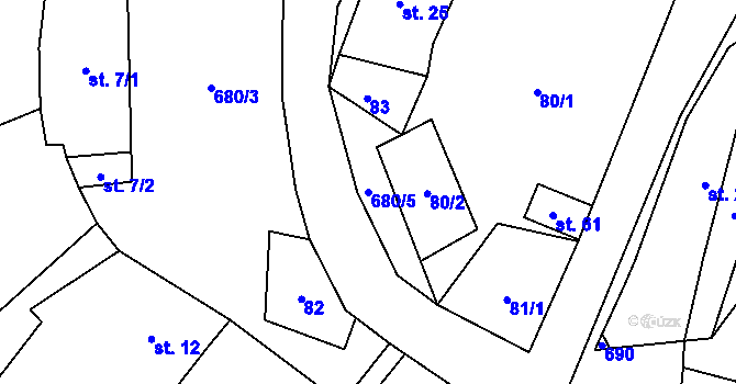 Parcela st. 680/5 v KÚ Tuchotice, Katastrální mapa