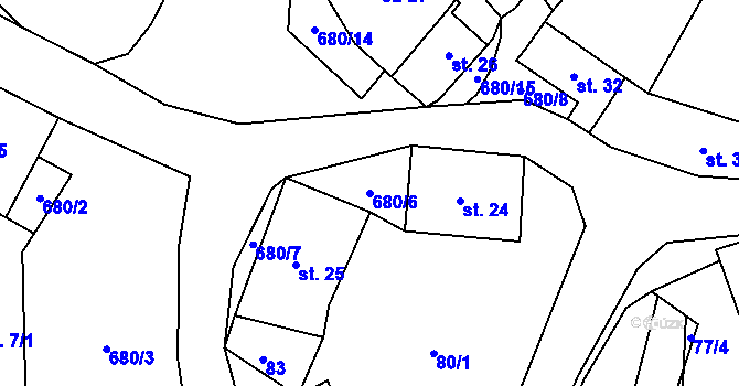 Parcela st. 680/6 v KÚ Tuchotice, Katastrální mapa