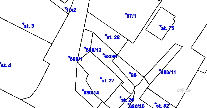Parcela st. 680/9 v KÚ Tuchotice, Katastrální mapa