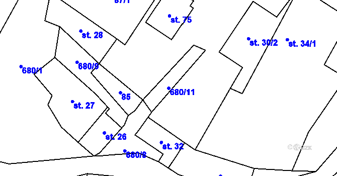 Parcela st. 680/11 v KÚ Tuchotice, Katastrální mapa