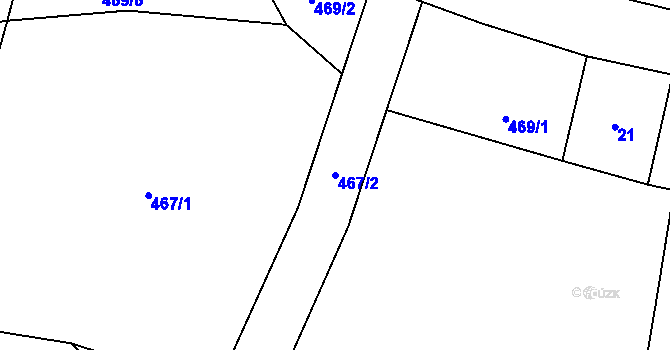 Parcela st. 467/2 v KÚ Tuchotice, Katastrální mapa