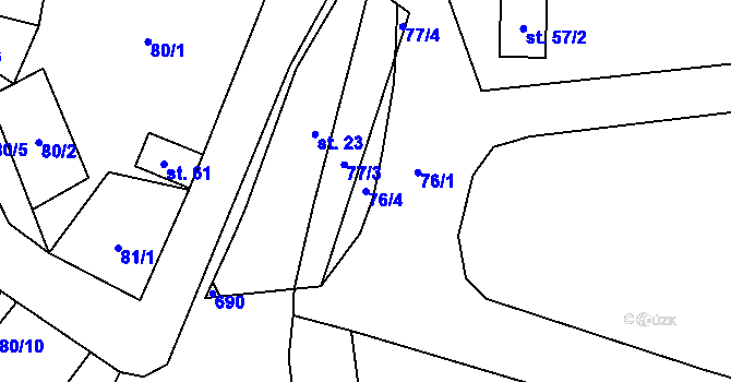Parcela st. 76/4 v KÚ Tuchotice, Katastrální mapa