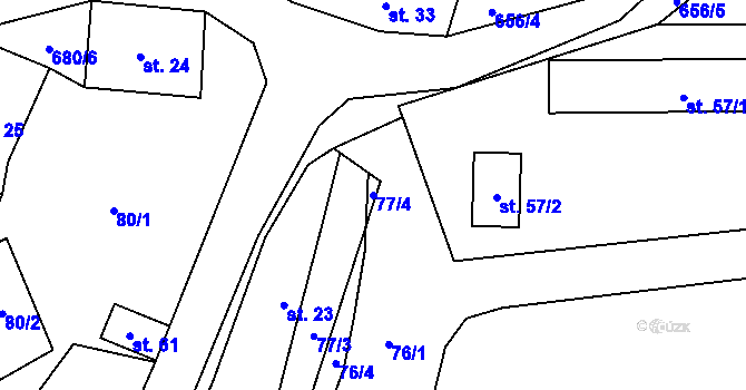 Parcela st. 77/4 v KÚ Tuchotice, Katastrální mapa