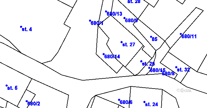 Parcela st. 680/14 v KÚ Tuchotice, Katastrální mapa