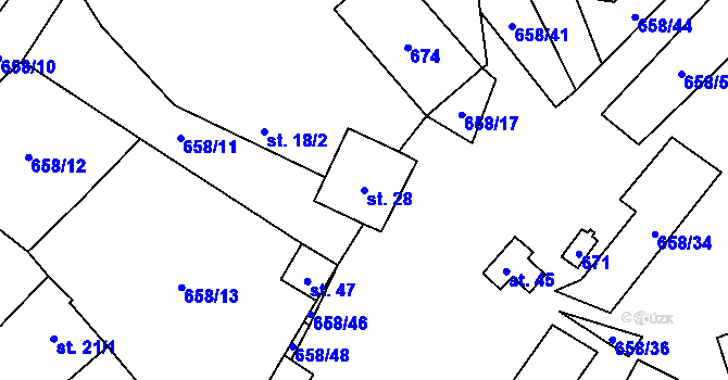 Parcela st. 28 v KÚ Chřebřany, Katastrální mapa