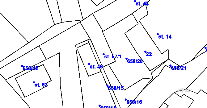 Parcela st. 57/1 v KÚ Chřebřany, Katastrální mapa