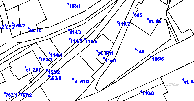 Parcela st. 67/1 v KÚ Vidlatá Seč, Katastrální mapa