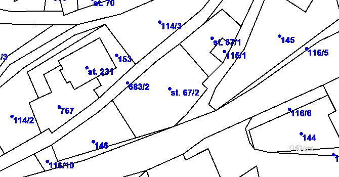 Parcela st. 67/2 v KÚ Vidlatá Seč, Katastrální mapa
