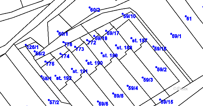 Parcela st. 189 v KÚ Vidlatá Seč, Katastrální mapa