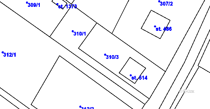 Parcela st. 310/3 v KÚ Vidnava, Katastrální mapa