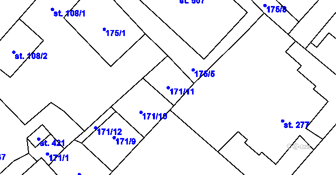 Parcela st. 171/11 v KÚ Vidnava, Katastrální mapa