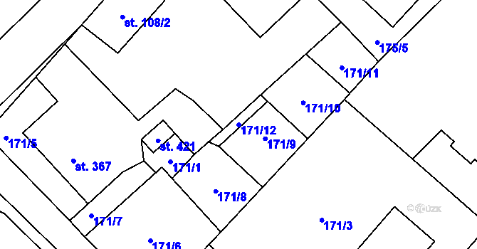 Parcela st. 171/12 v KÚ Vidnava, Katastrální mapa