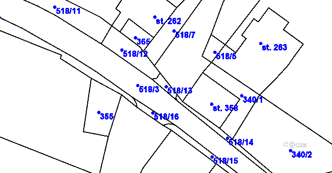Parcela st. 518/13 v KÚ Vidnava, Katastrální mapa