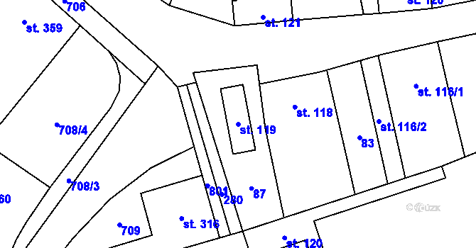 Parcela st. 119 v KÚ Vidnava, Katastrální mapa