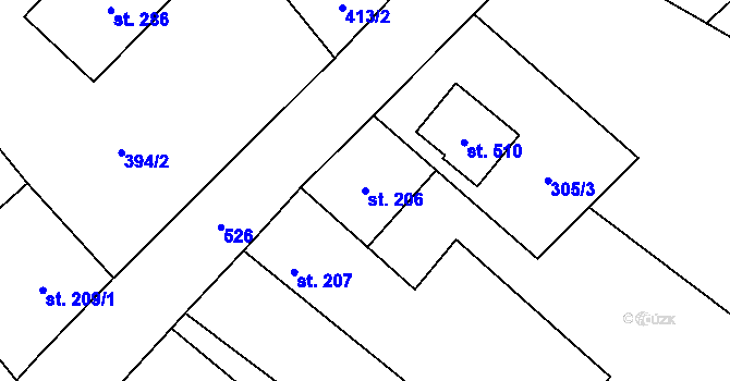 Parcela st. 206 v KÚ Vidnava, Katastrální mapa