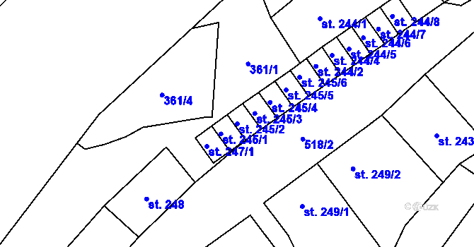 Parcela st. 245/2 v KÚ Vidnava, Katastrální mapa