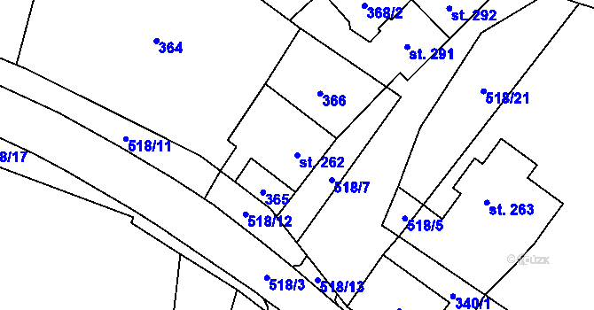 Parcela st. 262 v KÚ Vidnava, Katastrální mapa