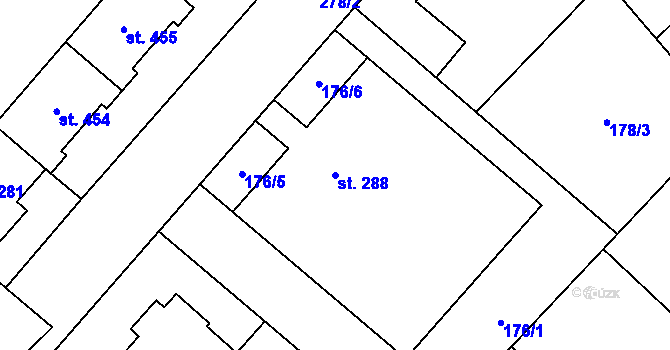 Parcela st. 288 v KÚ Vidnava, Katastrální mapa