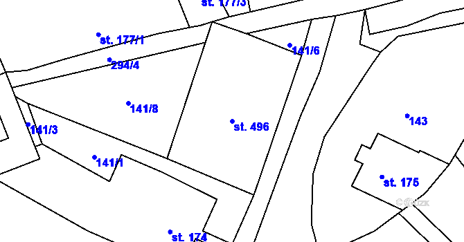 Parcela st. 496 v KÚ Vidnava, Katastrální mapa