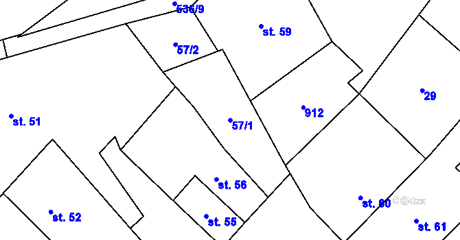 Parcela st. 57/1 v KÚ Vidnava, Katastrální mapa