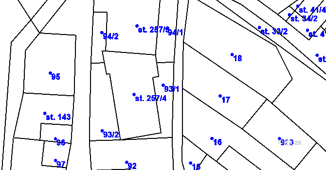 Parcela st. 93/1 v KÚ Vidnava, Katastrální mapa