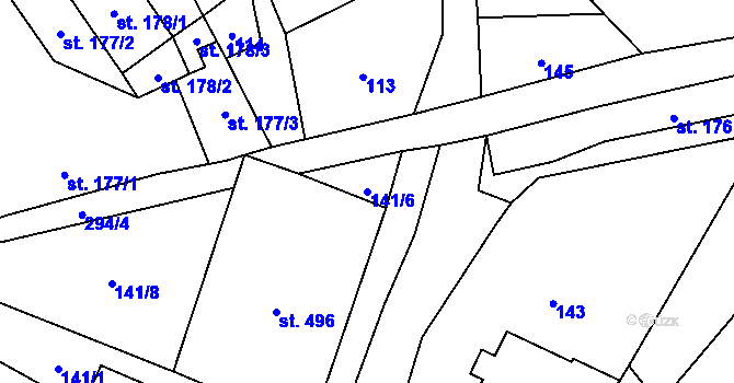 Parcela st. 141/6 v KÚ Vidnava, Katastrální mapa
