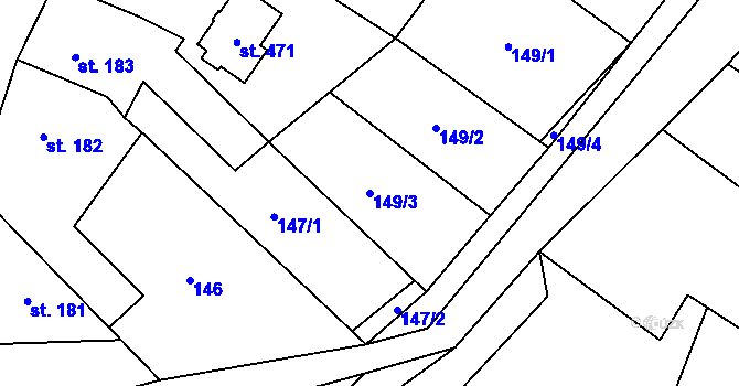 Parcela st. 149/3 v KÚ Vidnava, Katastrální mapa
