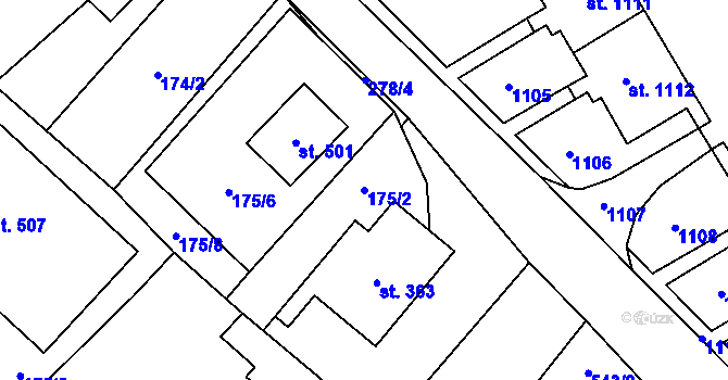Parcela st. 175/2 v KÚ Vidnava, Katastrální mapa