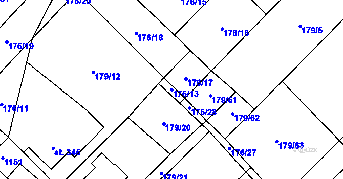 Parcela st. 176/13 v KÚ Vidnava, Katastrální mapa