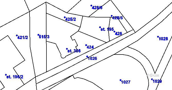 Parcela st. 424 v KÚ Vidnava, Katastrální mapa