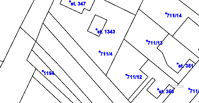 Parcela st. 711/4 v KÚ Vidnava, Katastrální mapa