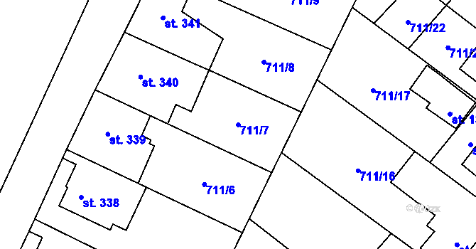 Parcela st. 711/7 v KÚ Vidnava, Katastrální mapa