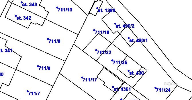Parcela st. 711/22 v KÚ Vidnava, Katastrální mapa