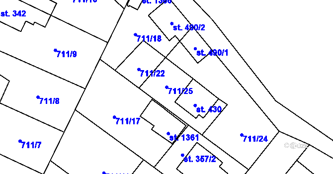 Parcela st. 711/25 v KÚ Vidnava, Katastrální mapa