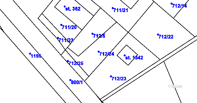 Parcela st. 712/24 v KÚ Vidnava, Katastrální mapa