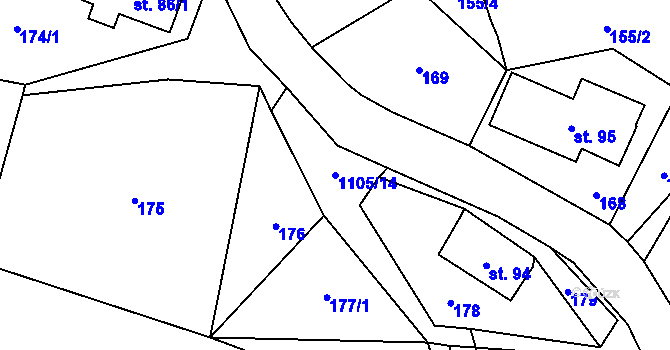 Parcela st. 1105/14 v KÚ Stupná, Katastrální mapa
