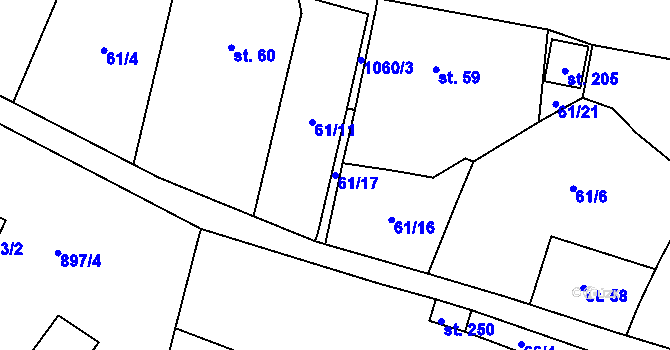 Parcela st. 61/17 v KÚ Vidochov, Katastrální mapa