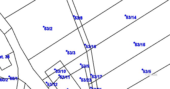 Parcela st. 53/16 v KÚ Vidonice, Katastrální mapa